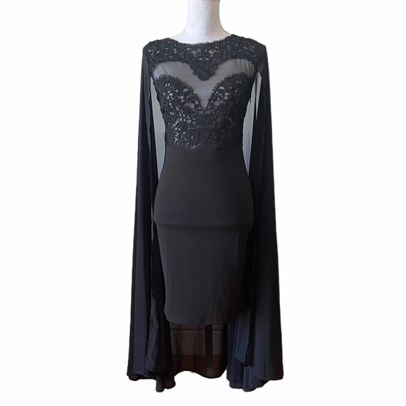 Nasty Gal Black Sheer Cape Lace Dress - Picture 4 of 8
